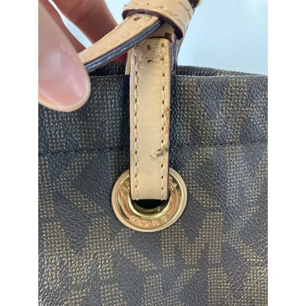 MICHAEL KORS, LARGE BROWN SIGNATURE PRINT PVC SHOULDER BAG